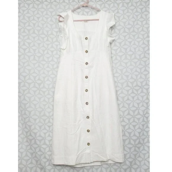 NWOT Anthropologie Pilcro Scoop-Neck Ruffle-Sleeve Buttondown Dress White Sz 10 - Picture 4 of 11